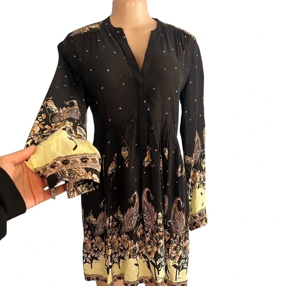 Free People Sierra Valley Printed Shirtdress Black & Cream